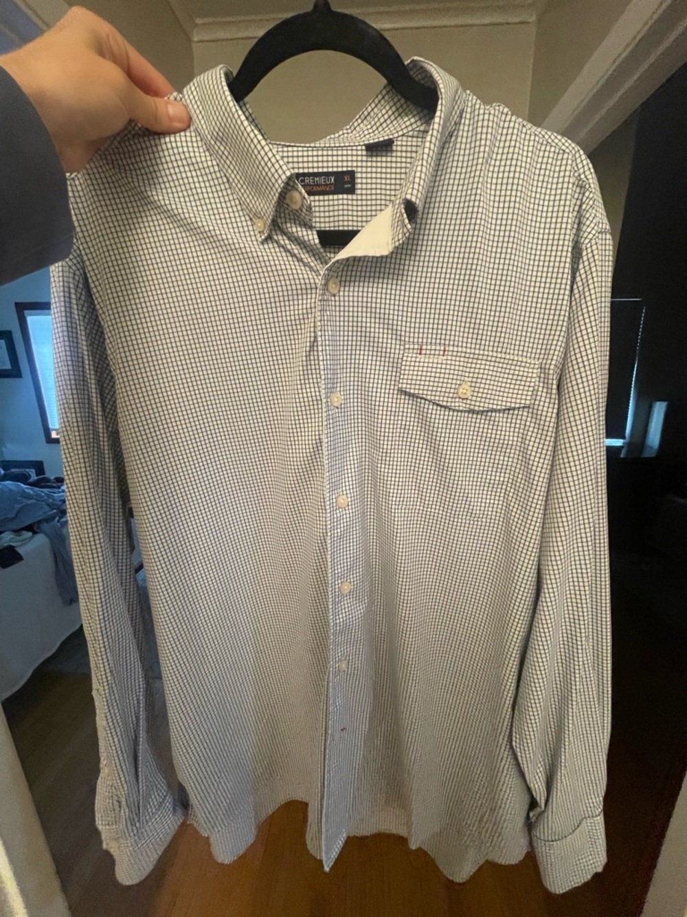 Daniel Cremieux Men's Blue and White Micro-Check Button-Down Shirt